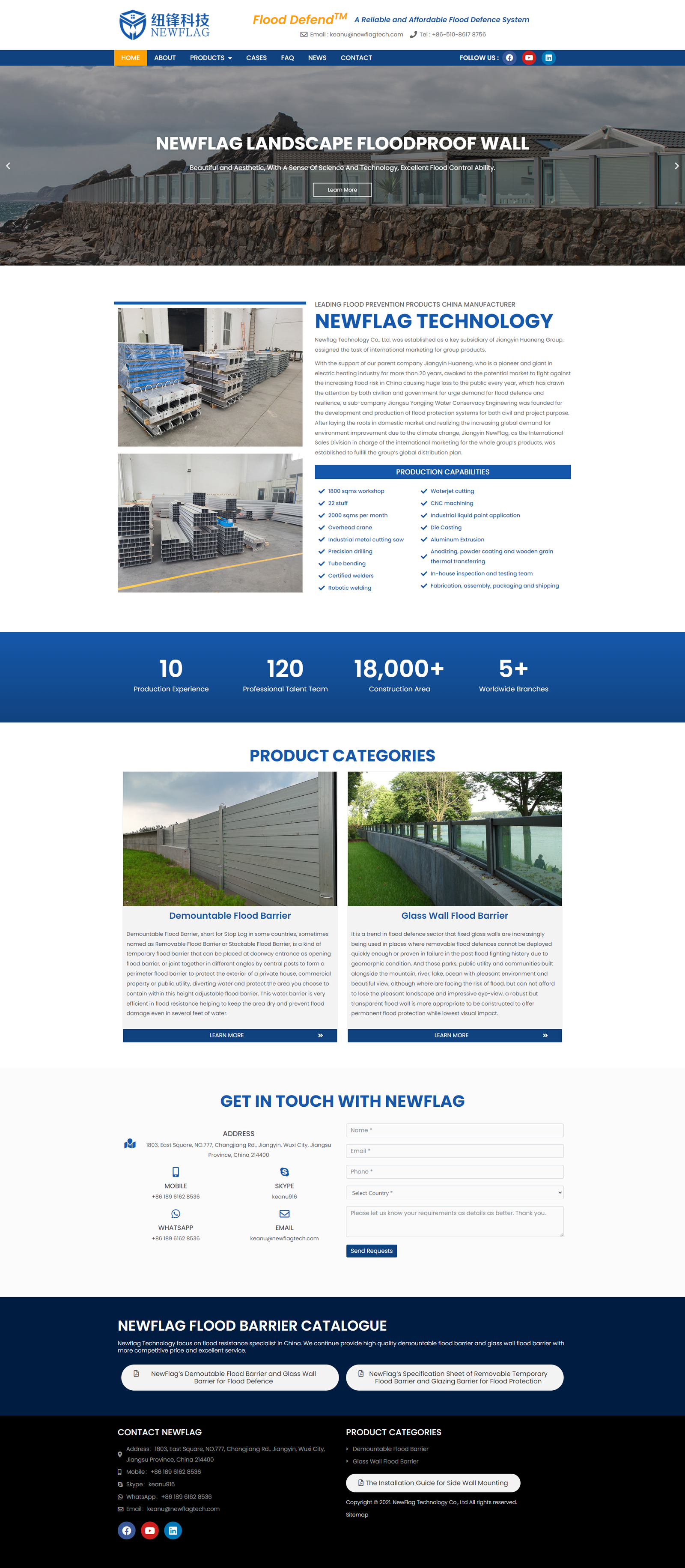 wordpress外贸建站公司案例：防洪屏障制造商 b2b外贸独立站 可拆卸防洪屏障和玻璃墙防洪屏障