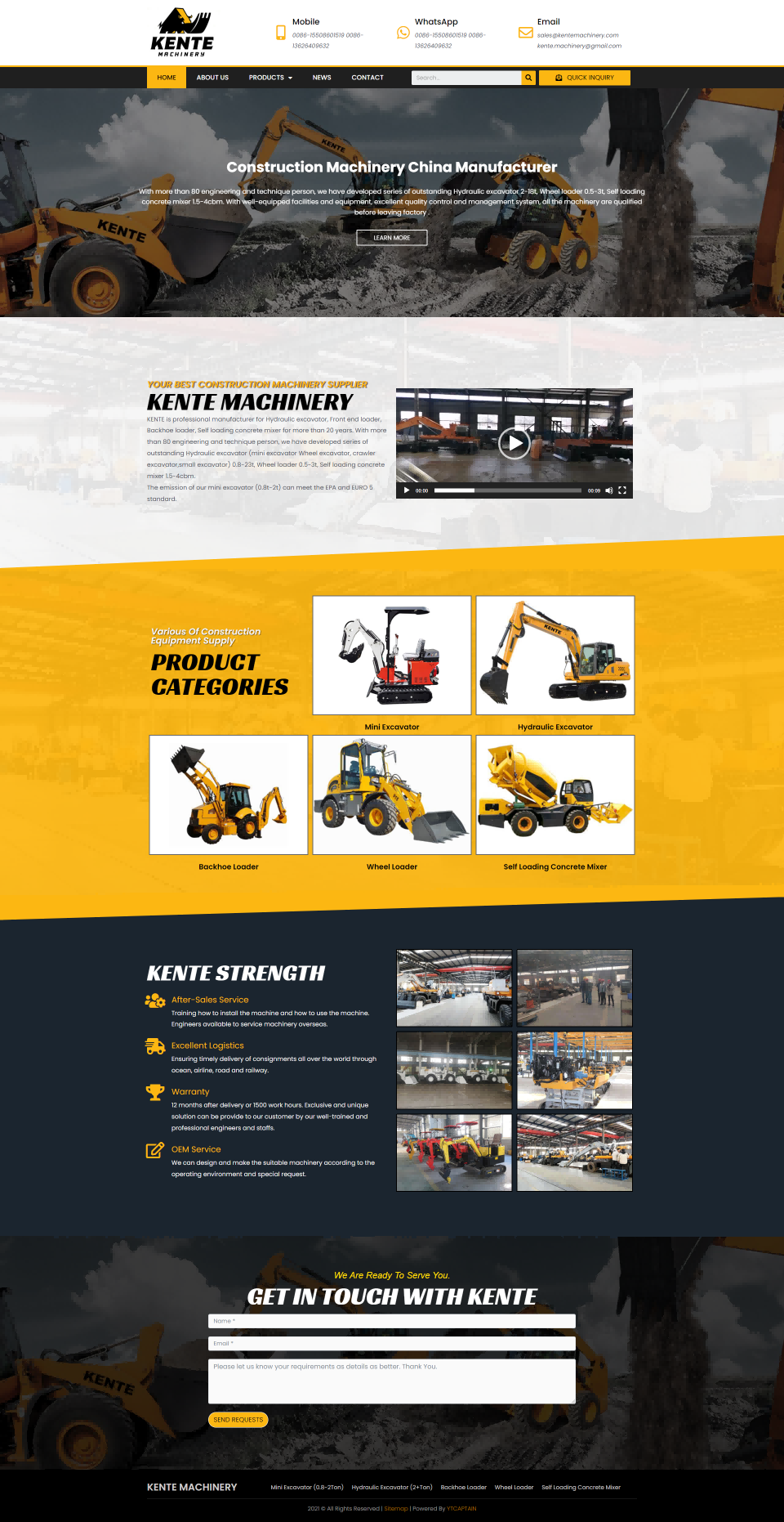 wordpress外贸建站公司案例：挖掘机制造商 b2b外贸独立站 迷你挖掘机、液压挖掘机、反铲装载机、轮式装载机、自装混凝土搅拌机及挖掘机备件