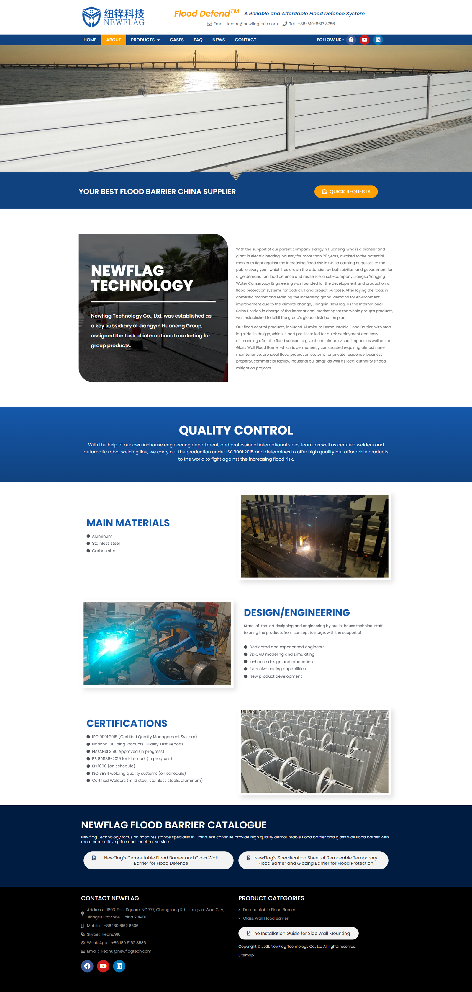 wordpress外贸建站公司案例：防洪屏障制造商 b2b外贸独立站 可拆卸防洪屏障和玻璃墙防洪屏障