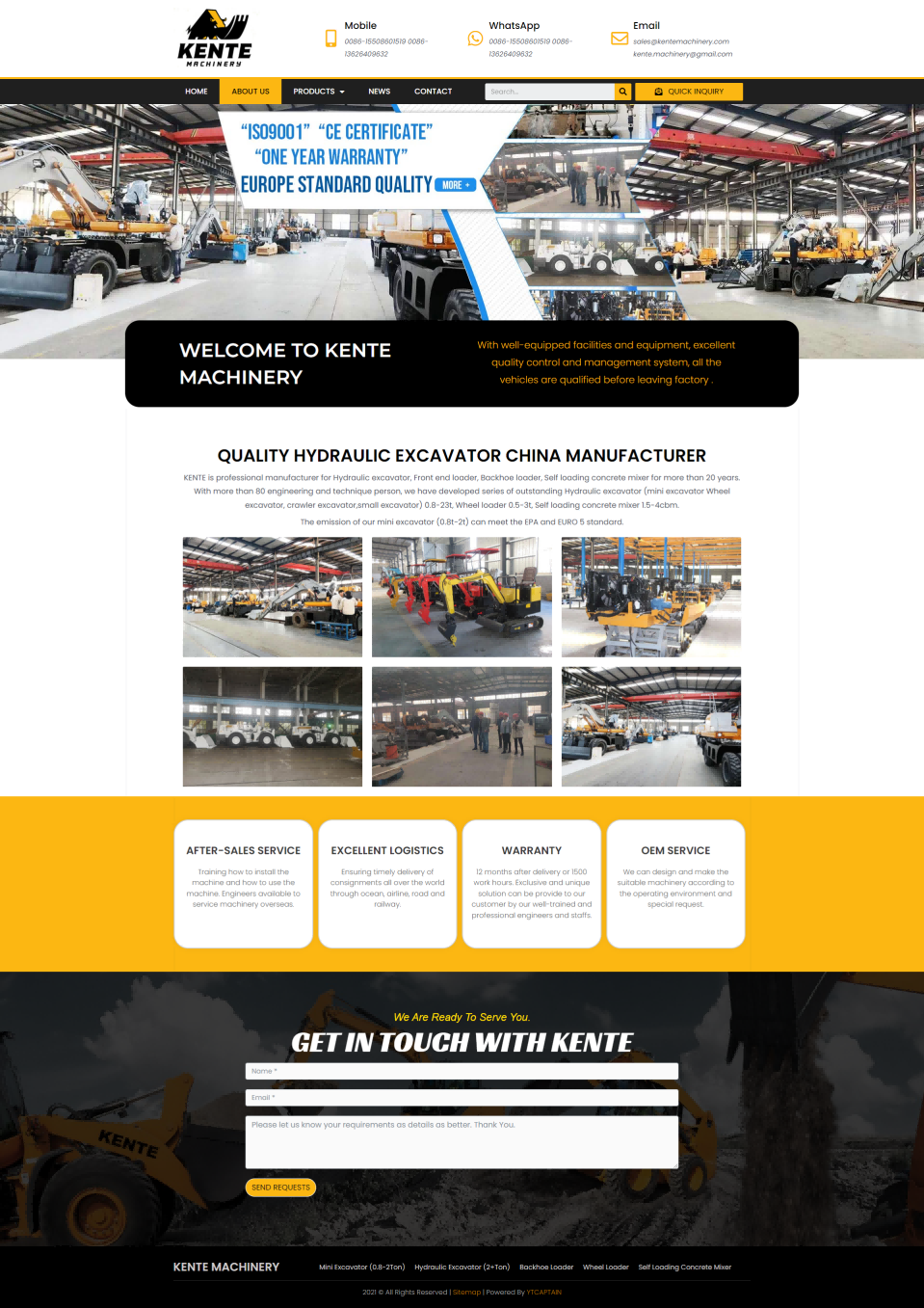 wordpress外贸建站公司案例：挖掘机制造商 b2b外贸独立站 迷你挖掘机、液压挖掘机、反铲装载机、轮式装载机、自装混凝土搅拌机及挖掘机备件