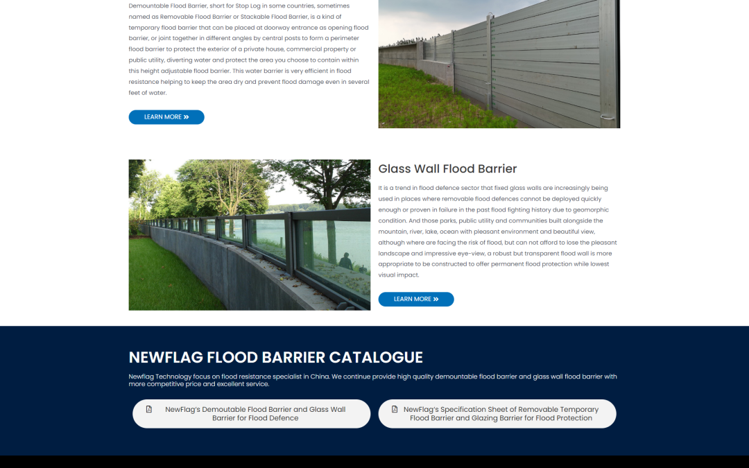 wordpress外贸建站公司案例：防洪屏障制造商 b2b外贸独立站 可拆卸防洪屏障和玻璃墙防洪屏障