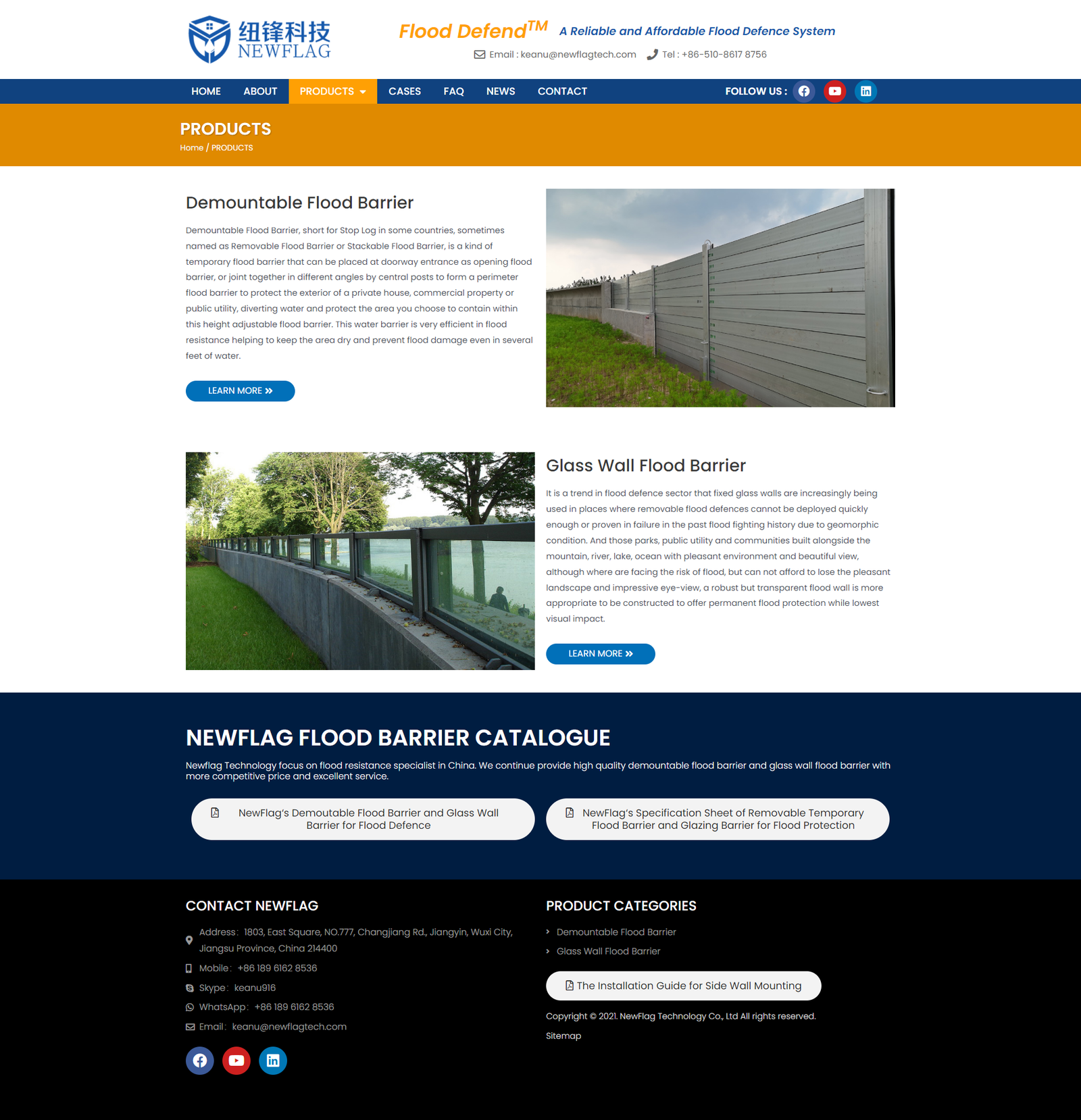 wordpress外贸建站公司案例：防洪屏障制造商 b2b外贸独立站 可拆卸防洪屏障和玻璃墙防洪屏障