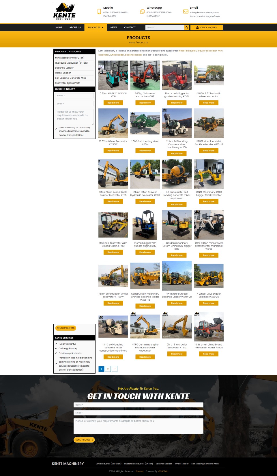 wordpress外贸建站公司案例：挖掘机制造商 b2b外贸独立站 迷你挖掘机、液压挖掘机、反铲装载机、轮式装载机、自装混凝土搅拌机及挖掘机备件