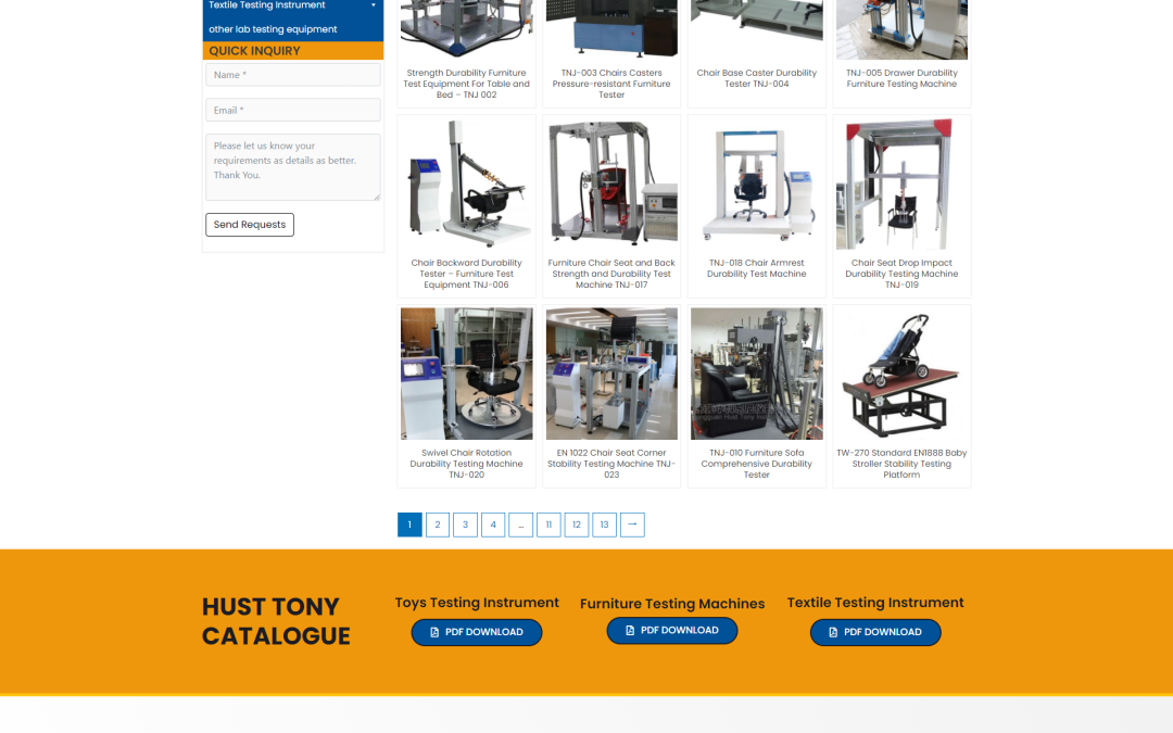 WordPress外贸建站公司案例：测试设备制造商 B2B外贸独立站 玩具安全测试设备、家具测试仪器、纺织品测试仪器