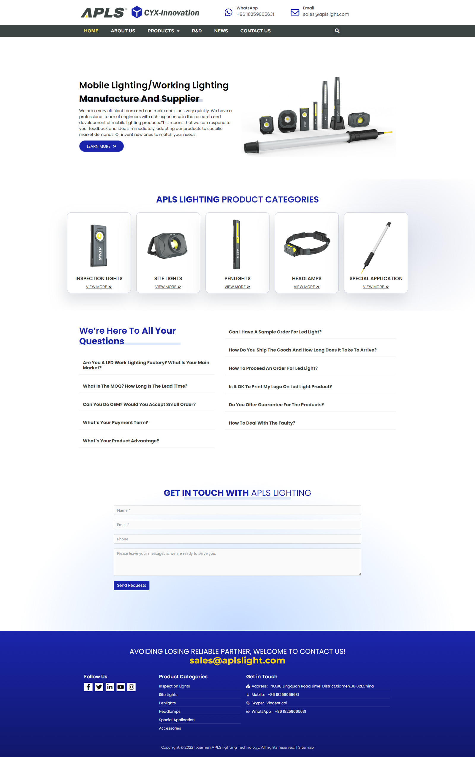 wordpress外贸建站公司案例：照明设备制造商b2b外贸独立站 检查灯 工地灯 笔灯 头灯及特殊应用照明产品
