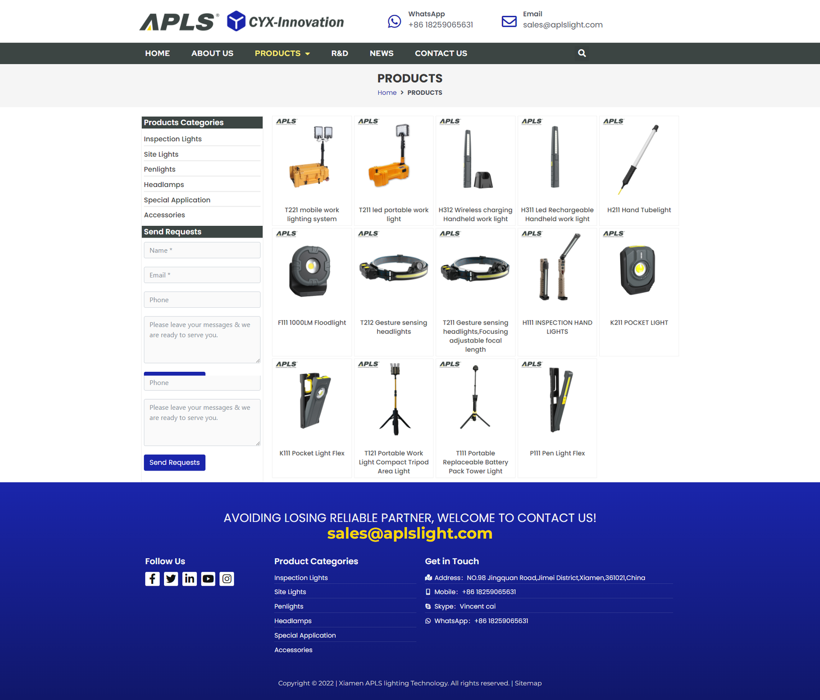 wordpress外贸建站公司案例：照明设备制造商b2b外贸独立站 检查灯 工地灯 笔灯 头灯及特殊应用照明产品