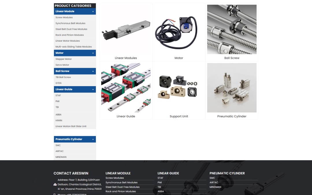 wordpress外贸建站公司案例： 精密自动化与直线运动控制行业b2b外贸独立站 线性模块、丝杆模块、同步带模块、滚珠丝杆、线性导轨及步进伺服电机