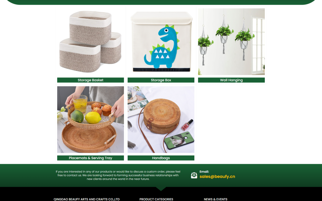 wordpress外贸建站公司案例：家居收纳、装饰及手工编织制品行业 b2b外贸独立站 储物篮、储物盒、墙面挂饰、藤编镜饰、植物悬挂绳编、餐垫托盘以及手工编织包袋