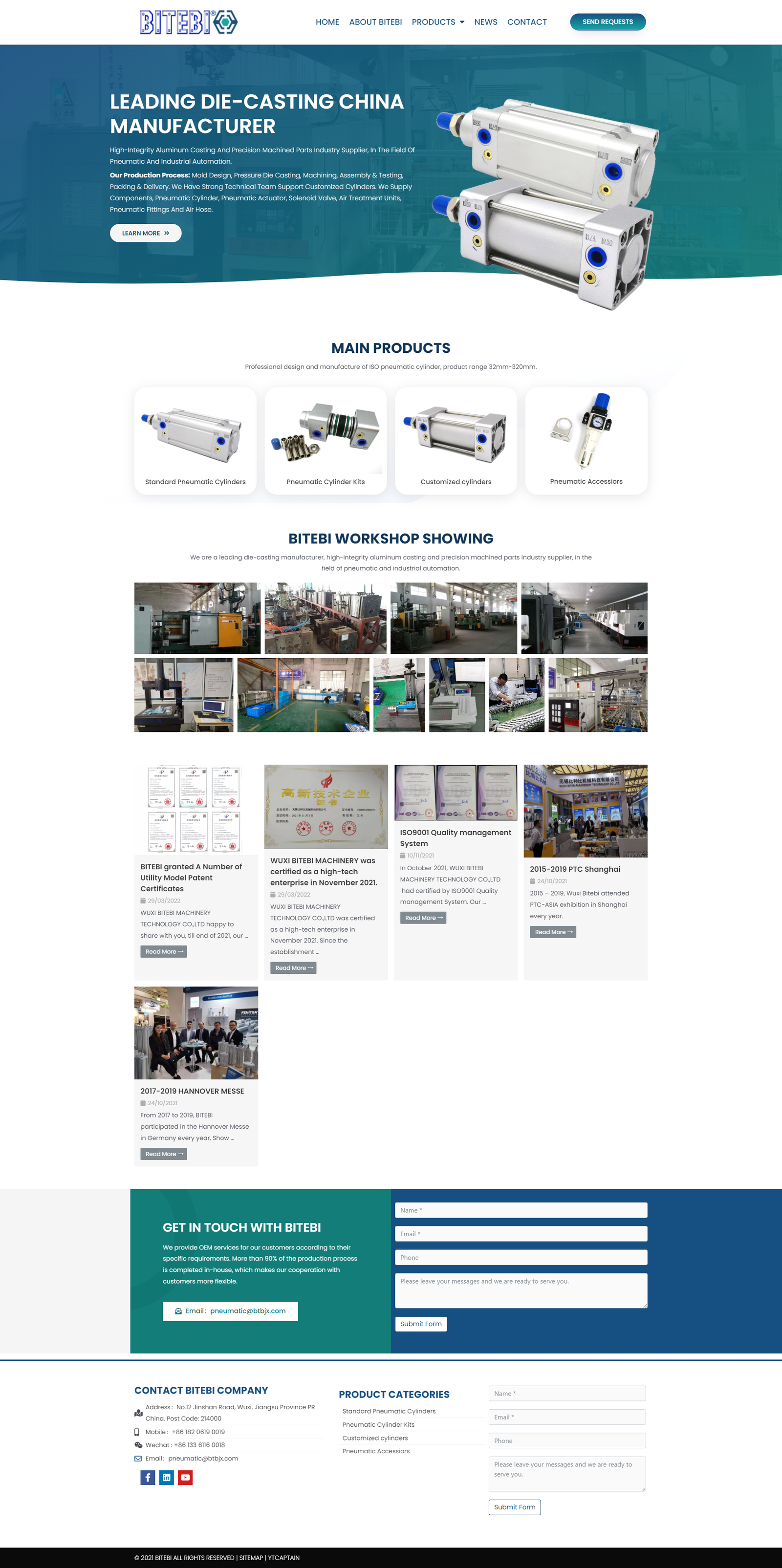 wordpress外贸建站公司案例：气动元件制造商 b2b外贸独立站 气动缸、气动夹爪、标准气缸套件及定制气缸