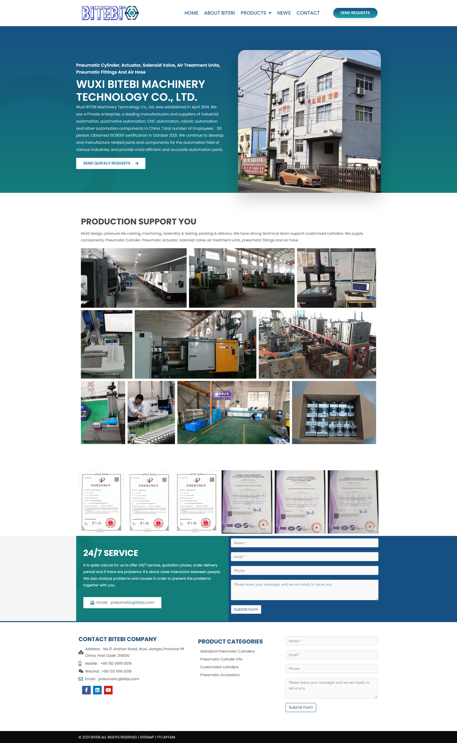 wordpress外贸建站公司案例：气动元件制造商 b2b外贸独立站 气动缸、气动夹爪、标准气缸套件及定制气缸