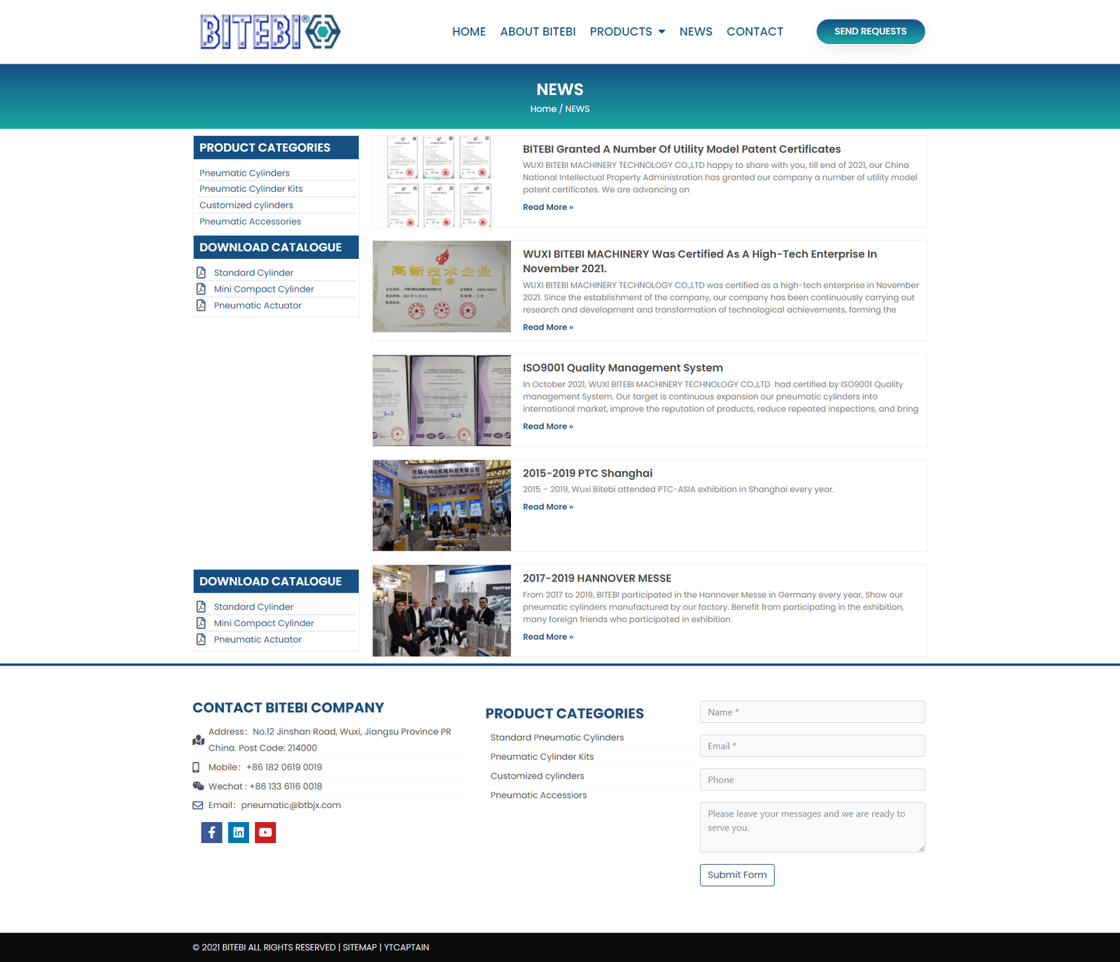 wordpress外贸建站公司案例：气动元件制造商 b2b外贸独立站 气动缸、气动夹爪、标准气缸套件及定制气缸