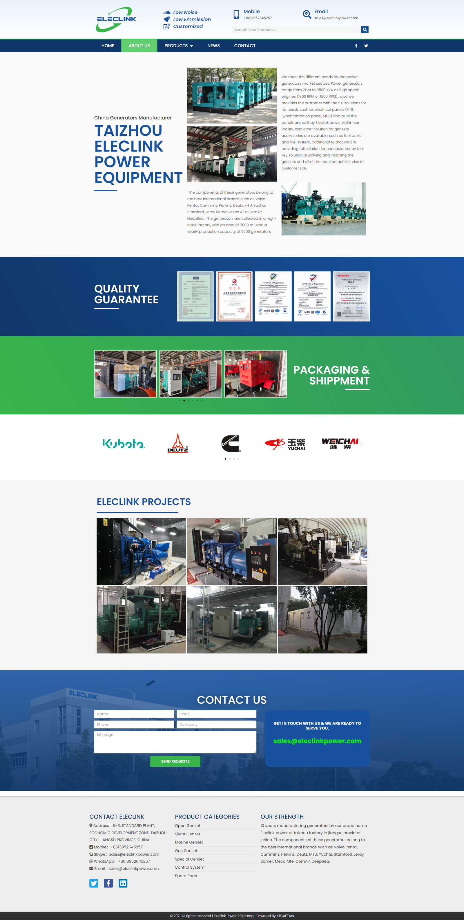 wordpress外贸建站公司案例：发电机组制造商 b2b外贸独立站 开放型、静音、船用、燃气及特殊发电机组
