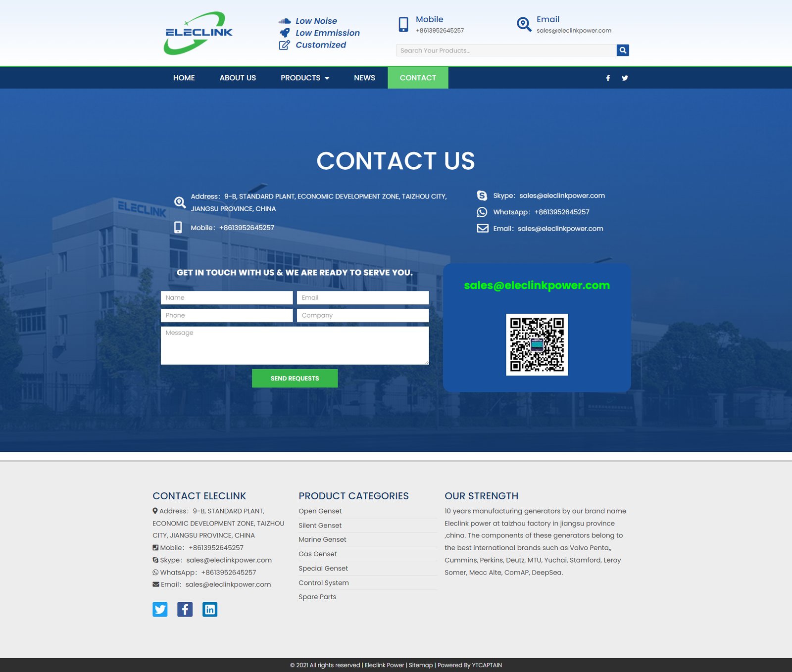 wordpress外贸建站公司案例：发电机组制造商 b2b外贸独立站 开放型、静音、船用、燃气及特殊发电机组