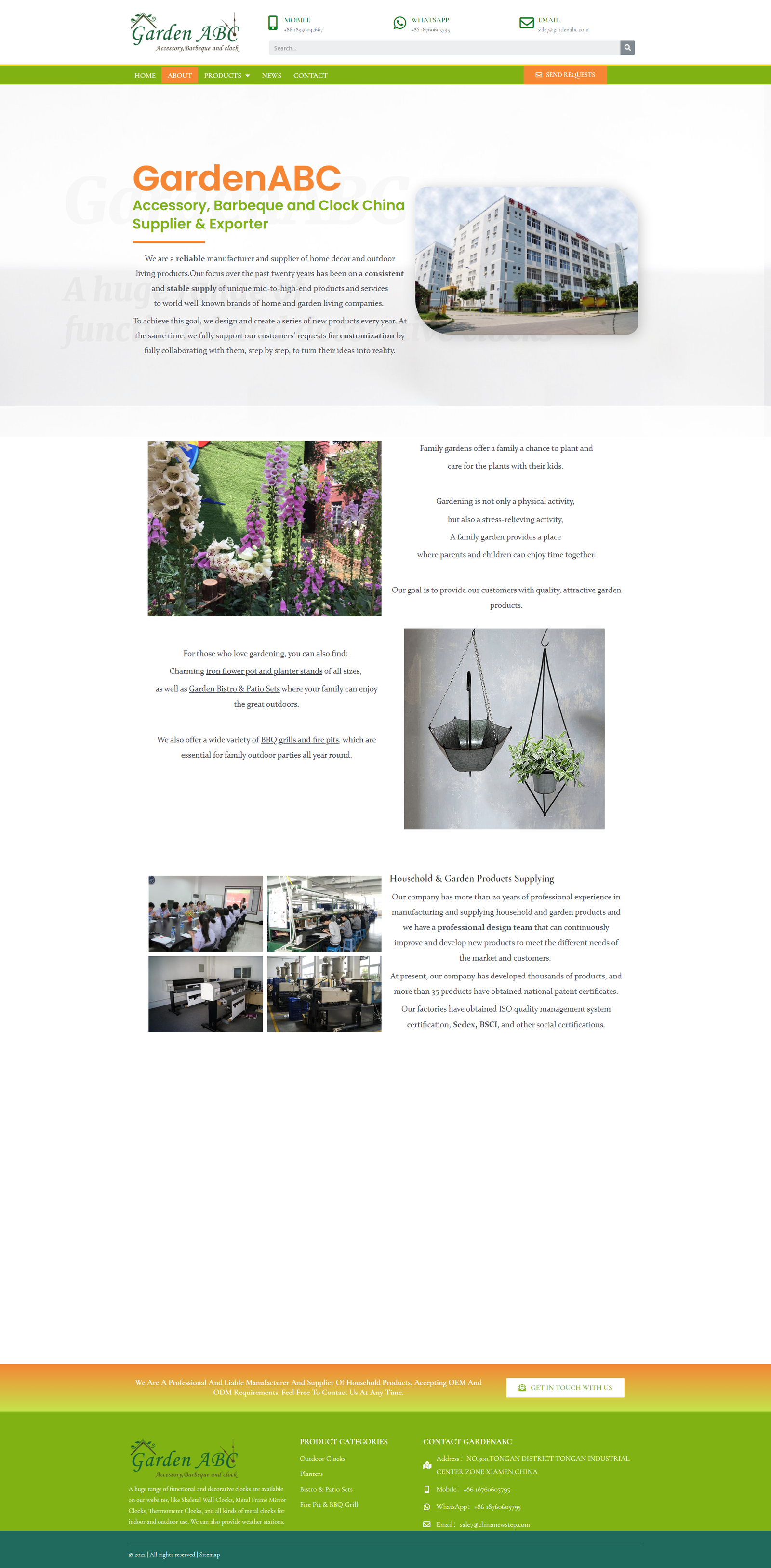 wordpress外贸建站公司案例：户外家居制造商 b2b外贸独立站 外钟、花盆、露台家具、烧烤炉