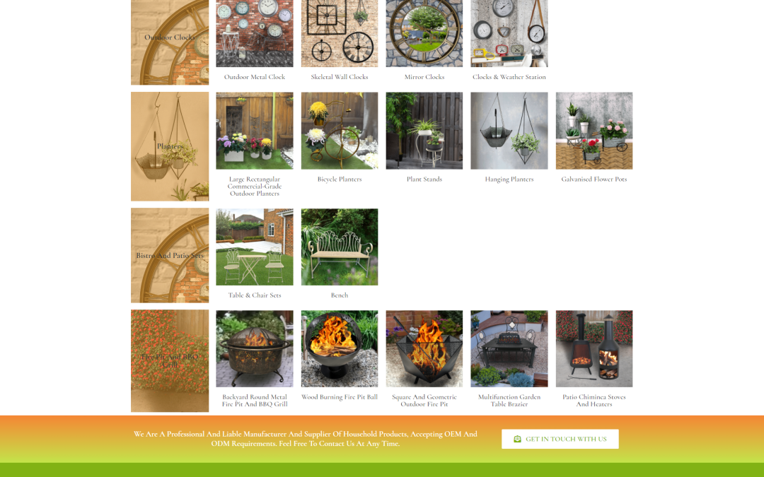 wordpress外贸建站公司案例：户外家居制造商 b2b外贸独立站 外钟、花盆、露台家具、烧烤炉