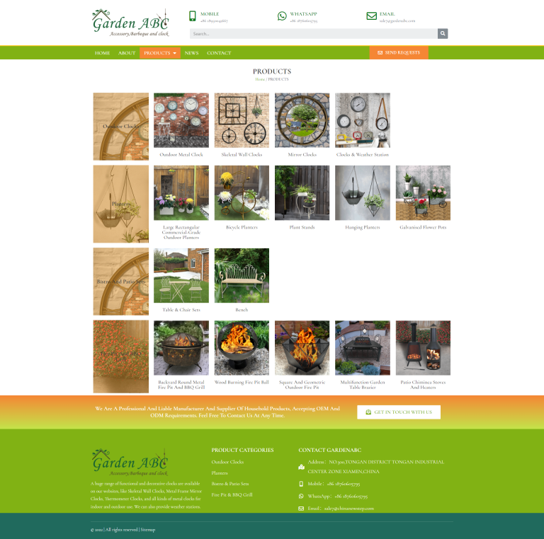 wordpress外贸建站公司案例：户外家居制造商 b2b外贸独立站 外钟、花盆、露台家具、烧烤炉