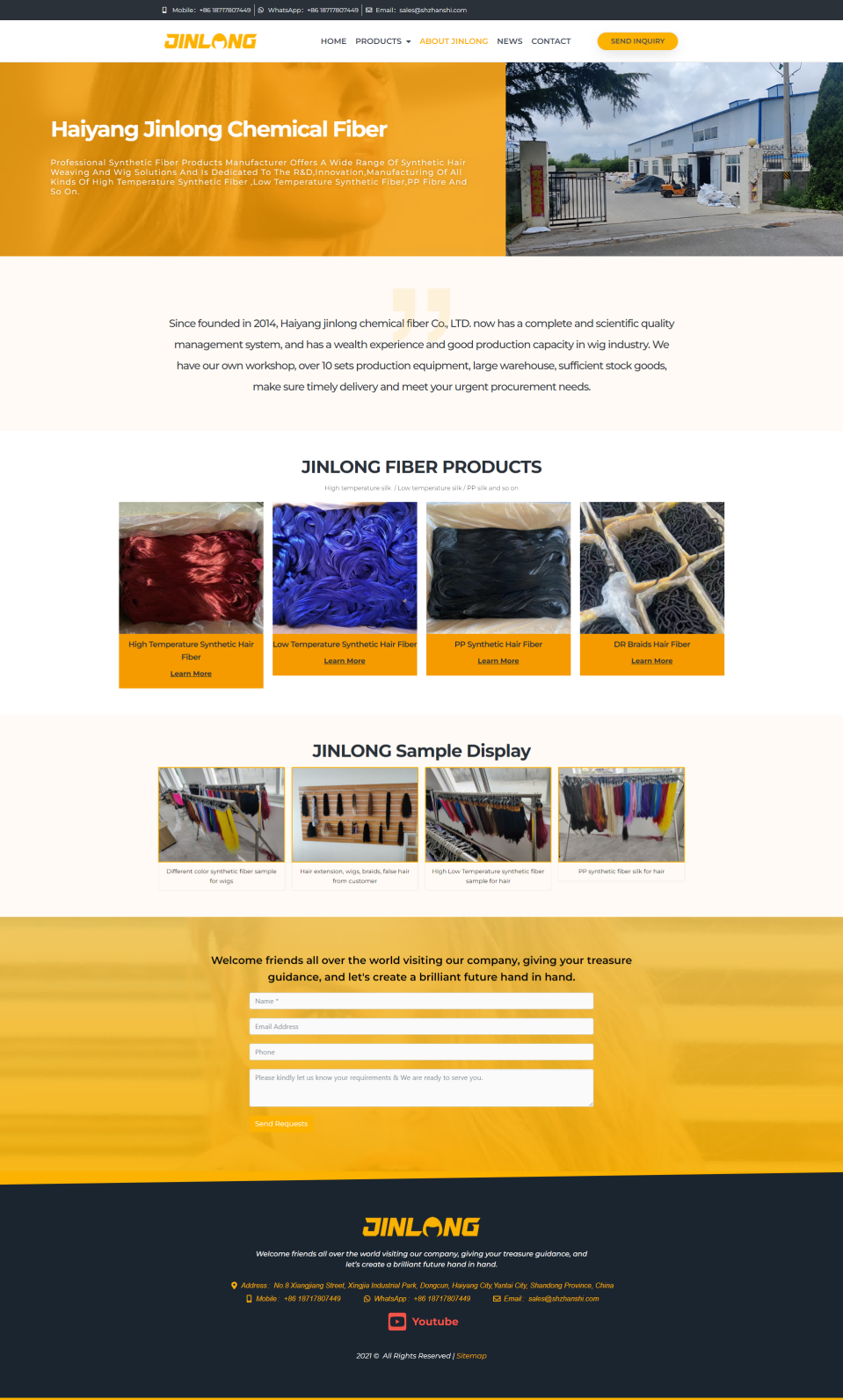 wordpress外贸建站公司案例：合成发纤维制假发 b2b外贸独立站 高温合成发纤维、低温合成发纤维、pp合成发纤维、dr辫子发纤维