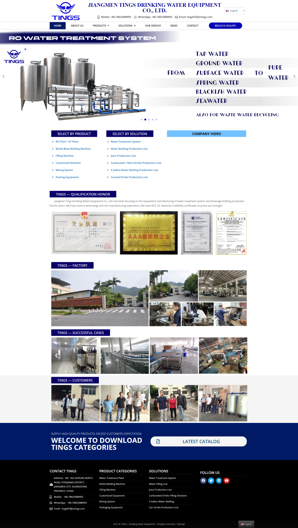 wordpress外贸建站公司案例：水处理和饮料生产设备制造商 b2b外贸独立站 吹瓶机、灌装机、混合系统、包装设备、定制设备