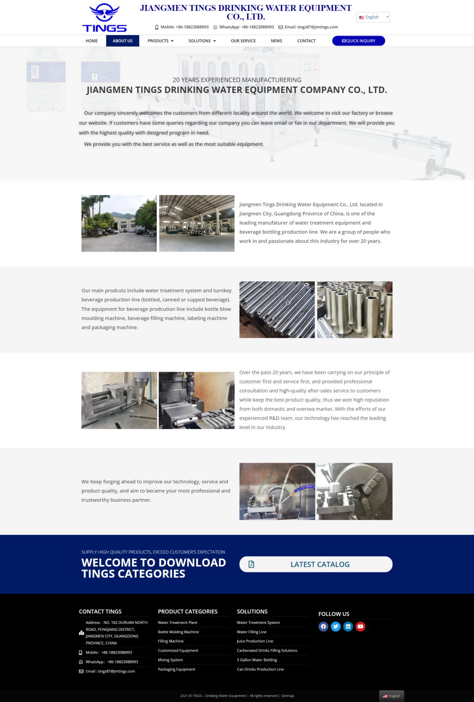 wordpress外贸建站公司案例：水处理和饮料生产设备制造商 b2b外贸独立站 吹瓶机、灌装机、混合系统、包装设备、定制设备