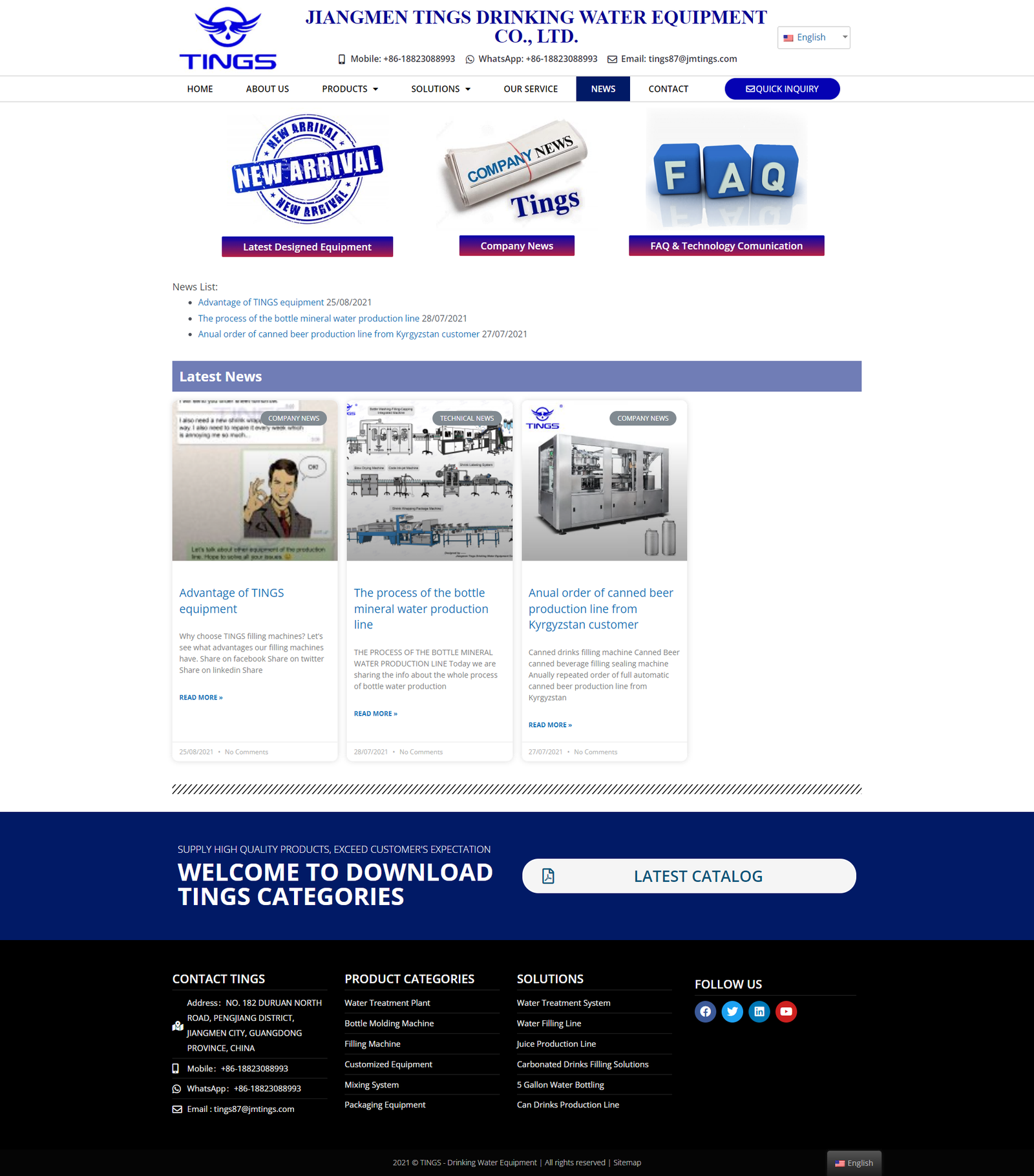 wordpress外贸建站公司案例：水处理和饮料生产设备制造商 b2b外贸独立站 吹瓶机、灌装机、混合系统、包装设备、定制设备