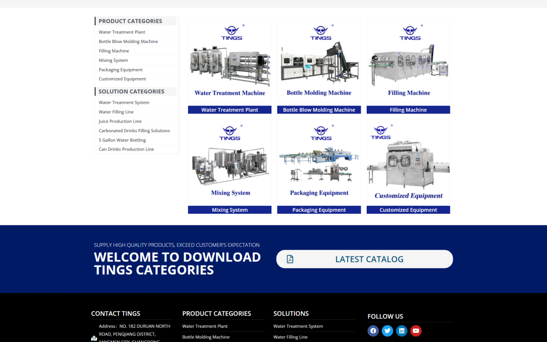 WordPress外贸建站公司案例：水处理和饮料生产设备制造商 B2B外贸独立站 吹瓶机、灌装机、混合系统、包装设备、定制设备
