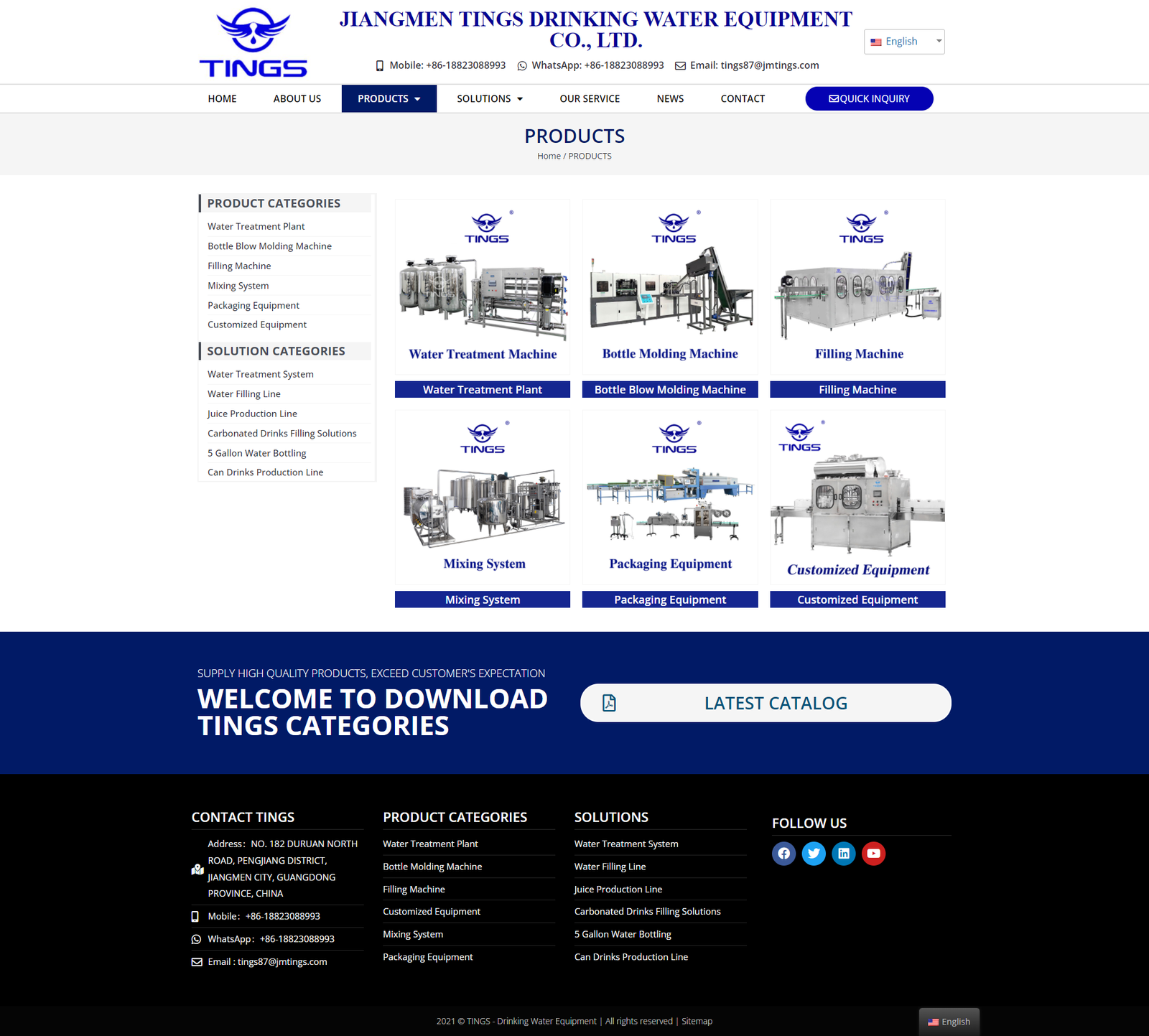 wordpress外贸建站公司案例：水处理和饮料生产设备制造商 b2b外贸独立站 吹瓶机、灌装机、混合系统、包装设备、定制设备