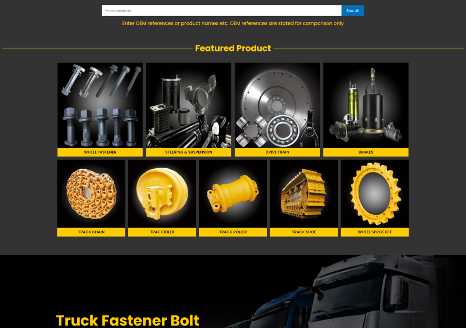WordPress外贸建站公司案例：汽车及工程机械零部件制造商B2B外贸独立站 车轮固定器、转向与悬挂系统、刹车系统、传动系统