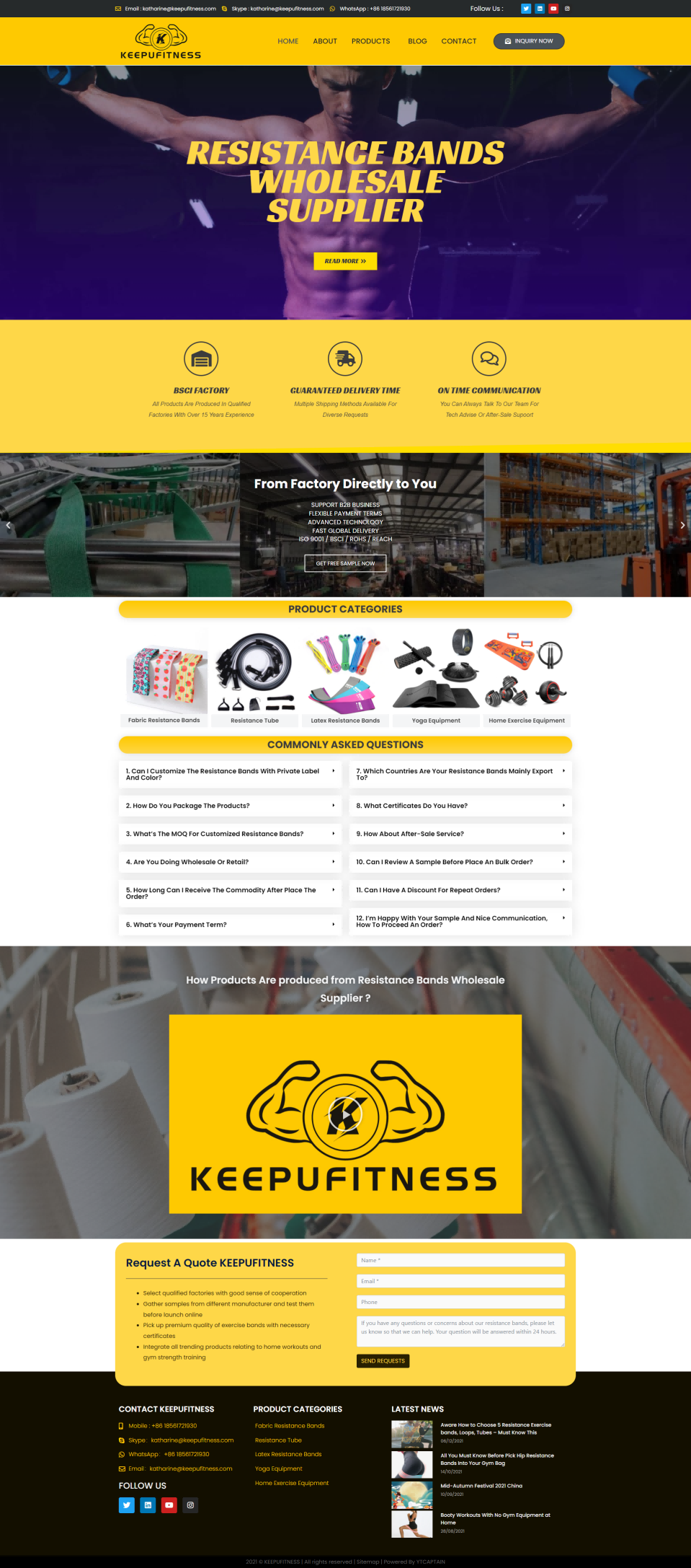 wordpress外贸建站公司案例：健身器材制造商 b2b外贸独立站 织物阻力带、乳胶阻力带、瑜伽设备、阻力管