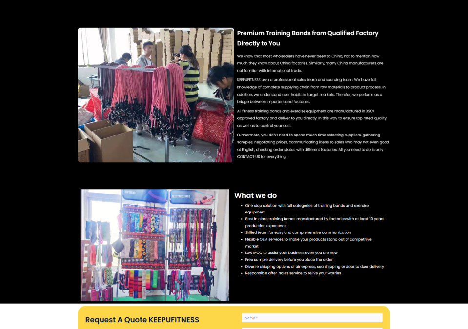 WordPress外贸建站公司案例：健身器材制造商 B2B外贸独立站 织物阻力带、乳胶阻力带、瑜伽设备、阻力管
