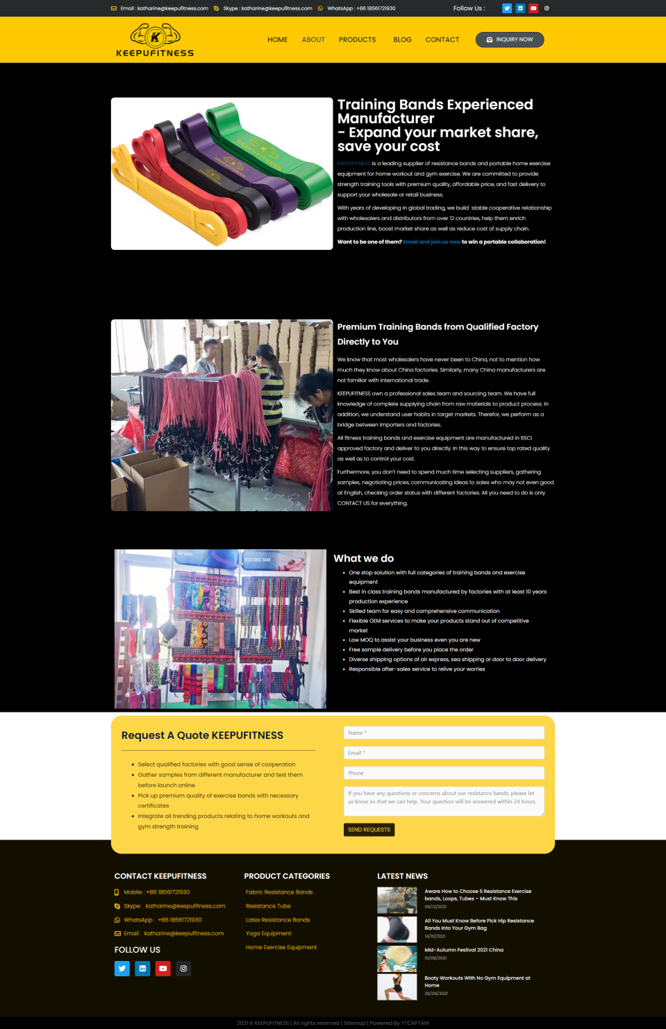 wordpress外贸建站公司案例：健身器材制造商 b2b外贸独立站 织物阻力带、乳胶阻力带、瑜伽设备、阻力管
