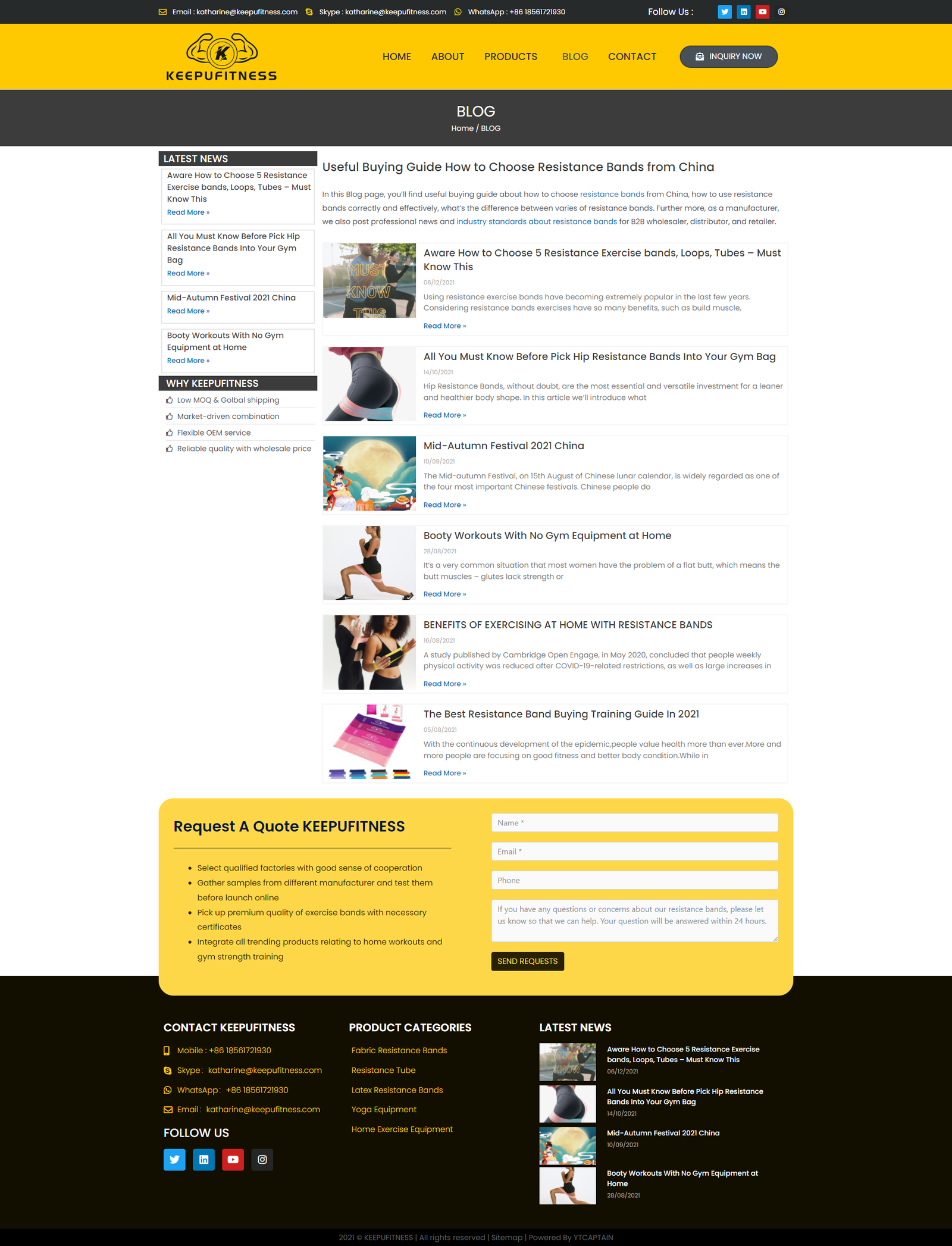 wordpress外贸建站公司案例：健身器材制造商 b2b外贸独立站 织物阻力带、乳胶阻力带、瑜伽设备、阻力管