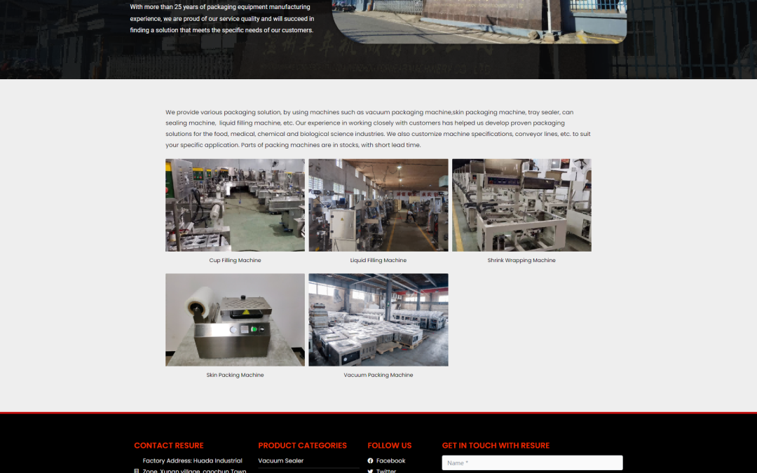 WordPress外贸建站公司案例：包装机械制造商 B2B外贸独立站 真空包装机、袋装填充机、封口机、瓶装填充机、多功能包装机、杯装填充机及包装机