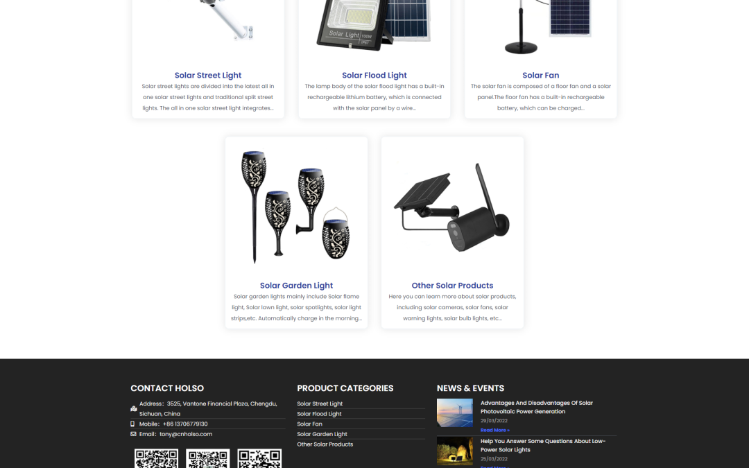 WordPress外贸建站公司案例：太阳能照明及设备制造商 B2B外贸独立站 太阳能路灯、太阳能泛光灯、太阳能风扇、太阳能花园灯