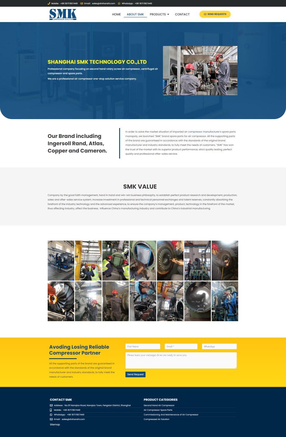 wordpress外贸建站公司案例：空气压缩机及相关设备供应商 b2b外贸独立站 二手空气压缩机、空气压缩机备件、调试与维护