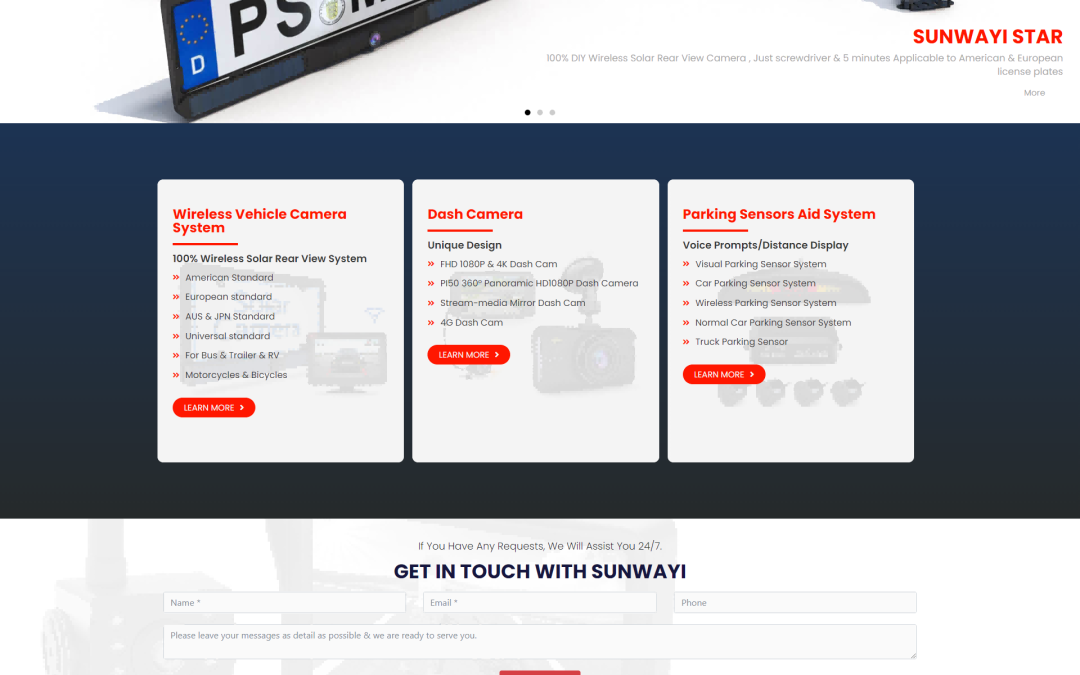 WordPress外贸建站公司案例：无线车辆摄像系统及行车记录仪制造商 B2B外贸独立站 无线太阳能后视系统、行车记录仪、停车传感器系统等汽车电子产品